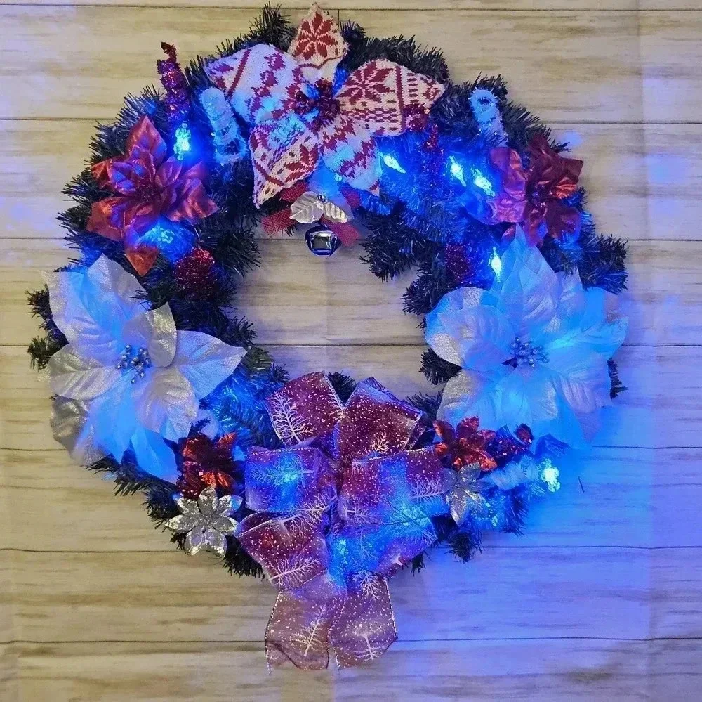 Homemade Hanging Christmas wreath with lights